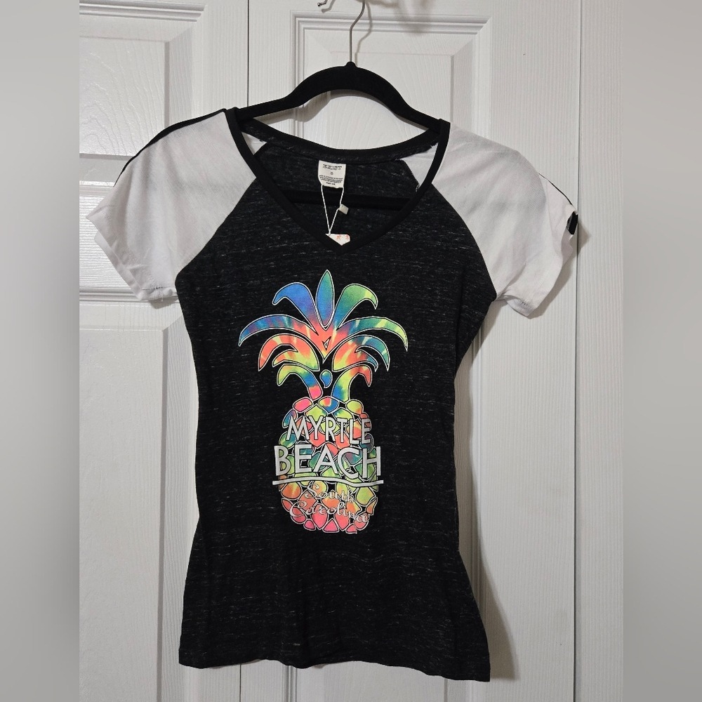 Exist Myrtle Beach Pineapple Raglan Tee Charcoal Gray White V-Neck Shirt LS9259
